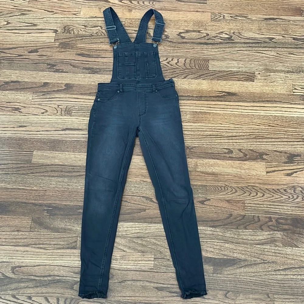 Free People Lexden Black Naturally Faded Raw Frayed Hem Zip Side Overalls